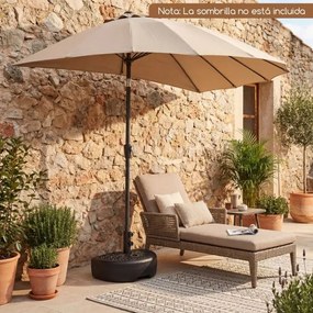 Base para guarda-sol semicircular reenchível com água e areia 27 kg compatível com postes de 40/48,5 mm para relva e piscina, preta