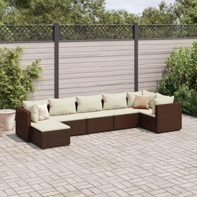vidaXL 7 pcs conjunto lounge de jardim c/ almofadões vime PE castanho