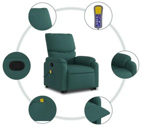 Poltrona reclinável elevatória de massagens tecido verde-escuro