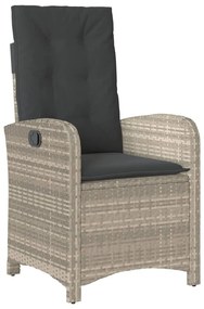 7 pcs conj. jantar p/ jardim c/ almofadões vime PE cinza-claro