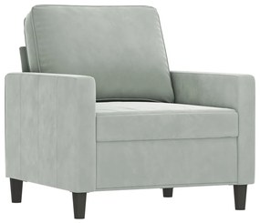 3 pcs conjunto de sofás com almofadas veludo cinzento-claro