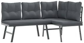 6 pcs bancos de jardim com almofadões aço revestido a pó preto