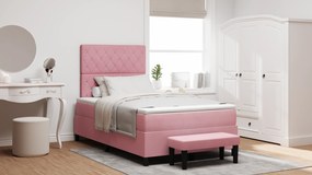 vidaXL Cama Box com Colchão &amp; Banco Rosa 120x200 cm Veludo