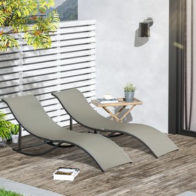 Conjunto de 2 Espreguiçadeiras de Jardim em Forma de S com Estrutura de Aluminio e Textilene 165x61x63 cm Cinza