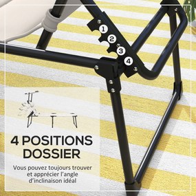 Conjunto de 2 espreguiçadeiras dobráveis de grande conforto, com encosto e capota ajustáveis em várias posições, cor creme