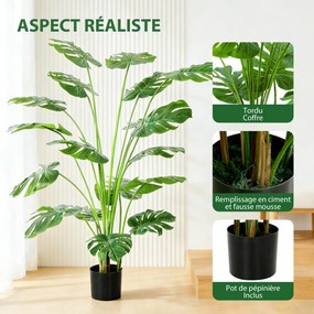 Planta artificial altura de 150 cm, árvore artificial de monstera deliciosa com vaso incluído, para interior, verde