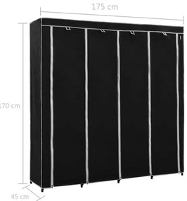 Roupeiro com 4 compartimentos 175x45x170 cm preto