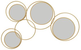 HOMCOM Espelho Decorativo de Parede em Metal 3D Decoração de Parede Metálica com 4 Espelhos Redondos para Corredor 110x68 cm Dourado