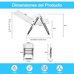 Conjunto de 2 Cadeiras Jardim Terraço pátio PP ajustáveis ​​e reclináveis ​​com 7 níveis brancas