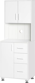 Armário cozinha 60 x 40 x 160 cm, com 3 portas, 3 gavetas e bancada, branco