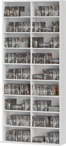 Organizador para CD e DVD com 18 compartimentos, capacidade máxima de 640 CD/360 DVD/430 Blu-ray, 78,5 x 24 x 175 cm, branco