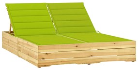 vidaXL Espreguiçadeira dupla c/ almofadões verde brilh. pinho impreg.