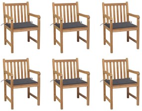 Cadeiras de jardim c/ almofadões antracite 6 pcs teca maciça