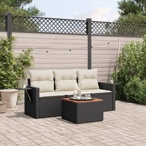 4 pcs conjunto de sofás para jardim c/ almofadões vime PE preto