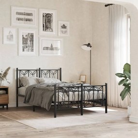 vidaXL Estrutura de cama com cabeceira e pés 120x200 cm metal preto