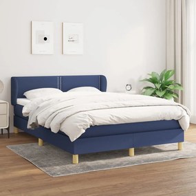 vidaXL Cama com molas/colchão 140x190 cm tecido azul
