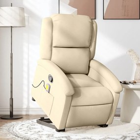 vidaXL Poltrona elevatória de massagens tecido cor creme