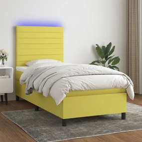 vidaXL Cama box spring c/ colchão e LED 90x190 cm tecido verde