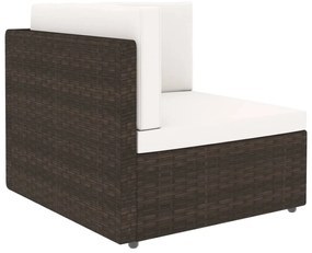 8 pcs conjunto lounge p/ jardim c/ almofadões vime PE castanho