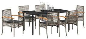 Conjunto de Jantar de Jardim com 7 Peças e Almofadas em Rattan Sintéti