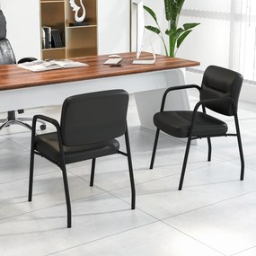 Conjunto de 2 cadeiras de receção estofadas em couro sintético misto com apoios de braços integrados para escritório, conferência e clínica Preto