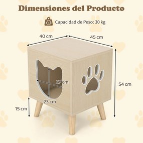 Móvel para Caixa de areia para gatos (NÃO INCLUIDA) 45 x 40 x 54 cm com tampa removível Orifício e janela para gatos natural