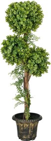 Planta artificial, árvore artificial altura 115 cm com 3 bolas de buxo e vaso de cimento, para interior e exterior Verde