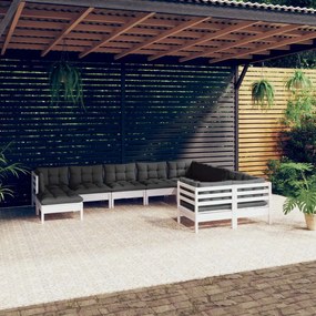 vidaXL 10 pcs conjunto lounge de jardim c/ almofadões pinho branco