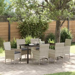 vidaXL Conjunto de Jantar de Jardim com 7 Peças e Almofadas Cinza Claro