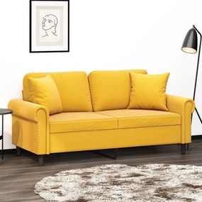 vidaXL Sofá 2 lug. c/ almofadas/almofadões 140 cm veludo amarelo-claro
