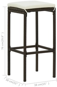 Bancos de bar com almofadões 2 pcs vime PE castanho