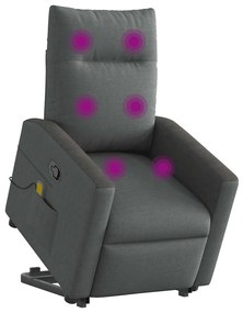 Poltrona elevatória de massagens tecido cinzento-escuro