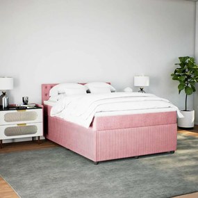 Cama com molas/colchão 160x200 cm veludo rosa
