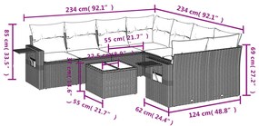 9 pcs conjunto de sofás p/ jardim c/ almofadões vime PE preto