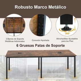 Mesa de reunião 240 x 120 cm retangular para 10 pessoas Secretária com 2 passas-cabos Escritório Sala de reuniões Castanho e preto