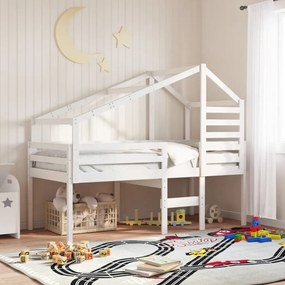 vidaXL Cama alta com telhado 90x190 cm pinho maciço branco