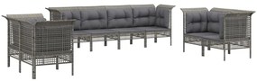 8 pcs conjunto lounge de jardim c/ almofadões vime PE cinzento