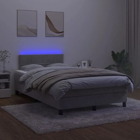 Cama box spring c/ colchão/LED 120x200 cm veludo cinzento-claro