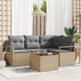 Conjunto de Sofá de Jardim vidaXL 5 Peças com Almofadas Vime Sintético