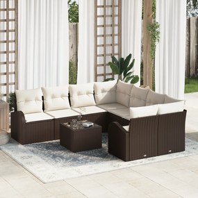 Conjunto de Sofá de Jardim vidaXL 9 Peças com Almofadas Castanho Polyr