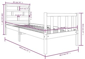 Estrutura de cama pequena solteiro 75x190cm pinho maciço branco