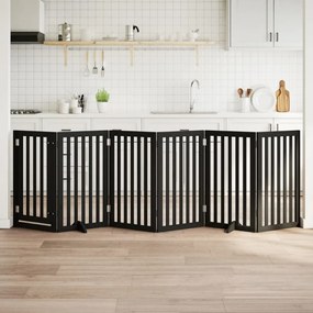 vidaXL Portão p/ cães com porta dobrável 6 painéis 300 cm álamo preto