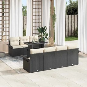 vidaXL Conjunto de Sofá de Jardim de 8 Peças com Almofadas Preto Polirattan