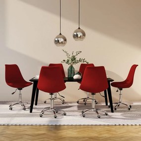 vidaXL Cadeiras de jantar giratórias 6 pcs tecido vermelho tinto