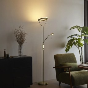 Candeeiro de pé moderno dourado com braço de leitura incluindo LED e dimmer - Divo
