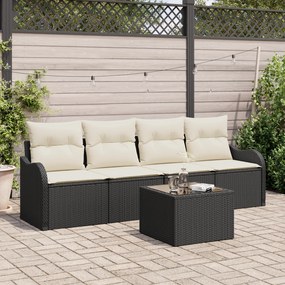 Conjunto de Sofá de Jardim vidaXL de 5 Peças com Almofadas Preto em Po