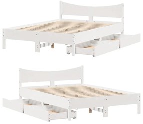 Estrutura de cama c/ gavetas 140x200 cm pinho maciço branco