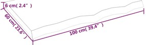 Bancada p/ WC 100x60x(2-6) cm madeira maciça tratada castanho