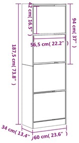 Sapateira c/ 4 gavetas articuladas 60x34x187,5 cm cinza sonoma