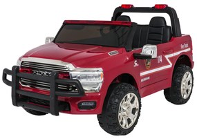 Jipe elétrico para Crianças 24V RAM 3500 Bombeiros Rodas de espuma EVA, assento Couro ecológico Vermelho